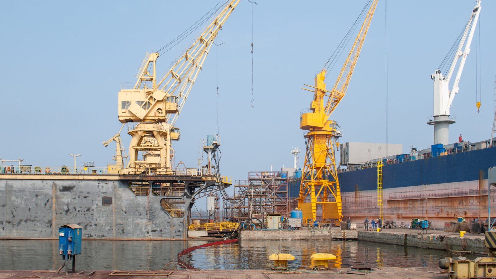 Shipyard with Cranes and Dry Dock in Operation